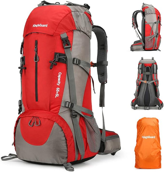King'sGuard 70L Hiking Backpack with Rain Cover Lightweight Waterproof Travel Camping Backpack Large Backpacking Pack