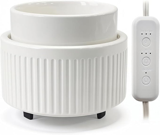 Ceramic Wax Melt Warmer with Timer - Electric Wax Warmer, Oil Burner & Candle Melter, Adjustable Heat and Auto Shut-Off for Home Office Decor, Ideal Gift（White）