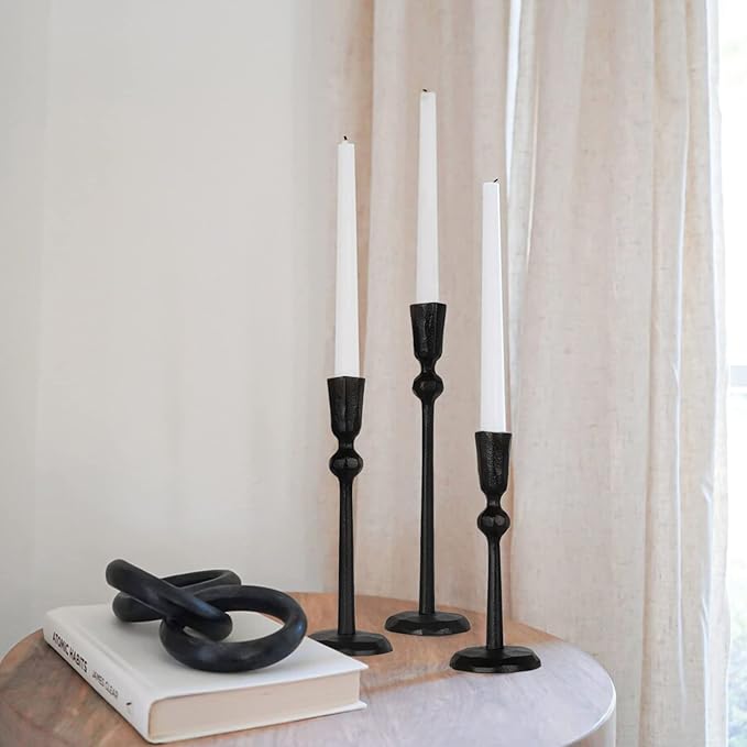 Iron Taper Candle Holder - Set of 3 Decorative Candle Stand, Candlestick Holder for Wedding, Dinning, Party