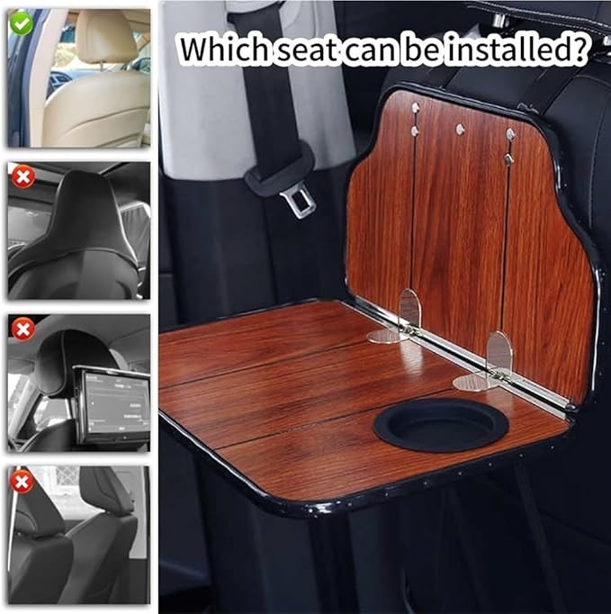 Folding Wood Car Back Seat Food Tray Table, Multi-Functional Car Seat desk for Eating, Working, Writing, Traveling(Natural)
