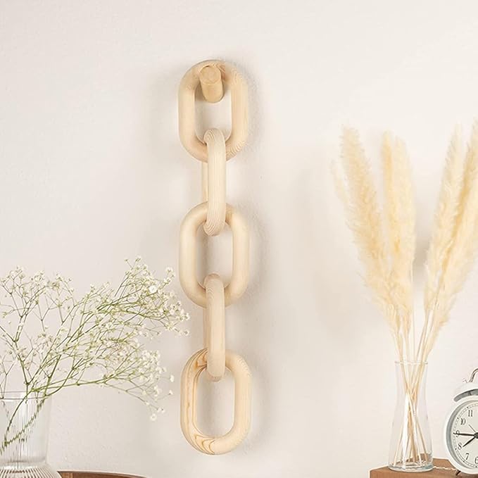 Wooden Chain Link Decor Small Rustic Wood Pendant Handcrafted Hanging Ornament for Farmhouse Home Bedroom Wall Art Accent
