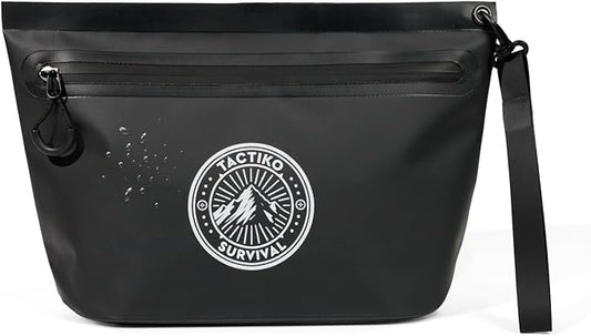 Tactiko 3L Water Resistant Pouch - Waterproof Material w/Splashproof Zipper - Hold All Zipper Bag for Storage, Toiletries, Travel, Beach, Cruise, Home (Black)