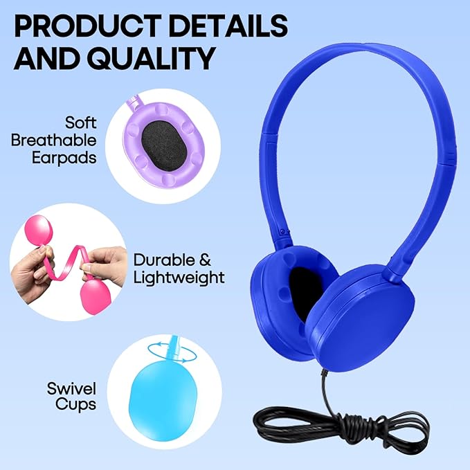 Bulk Headphones 100 Pack Multi Color for School Classroom Kids, Wholesale Class Set Durable Earphones for Students Children Toddler Teens Boys Girls and Adult (HY104,100 Mixed)