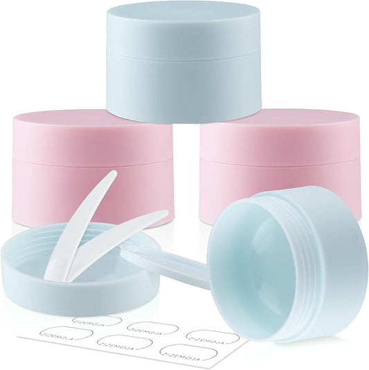 Travel Containers for Creams, Plastic Refillable Mini Lotion Jars with Lids for Toiletries, Leak Proof Small Travel Cream Jars for Face Cosmetic Makeup Beauty Products Sample (50g, 4Pack, Blue Pink)