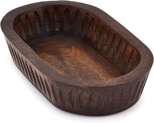Samhita Mango Wood Decorative Bowls for Home Décor, Decorative Long Wooden Bowl for Table Centerpiece (10" x 6" x 2")