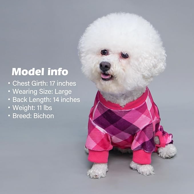 KYEESE Dog Pajamas Plaid Dog Pajamas for Small Dogs Boy Girl Comfy Pet Clothes Lightweight Pjs Stretchy Onesie Velvet Doggie Jammies Soft Coat,Pink, X-Large