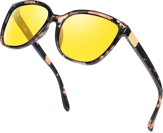 Myiaur Night Vision Driving Glasses for Women, Polarized Anti Glare Yellow Lens Glasses for Nighttime, UV400 Protection