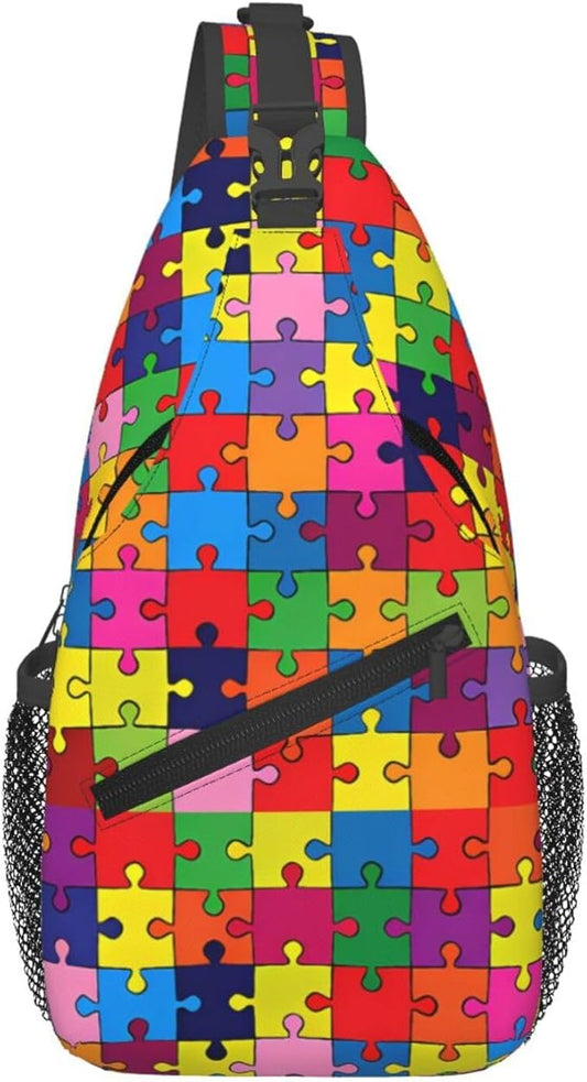 QFXUYNG Autism Awareness Adult Sling Bag Unisex Chest Bags Crossbody Backpack Casual Daypacks Shoulder Bag for Women Men Cycling Hiking Travel