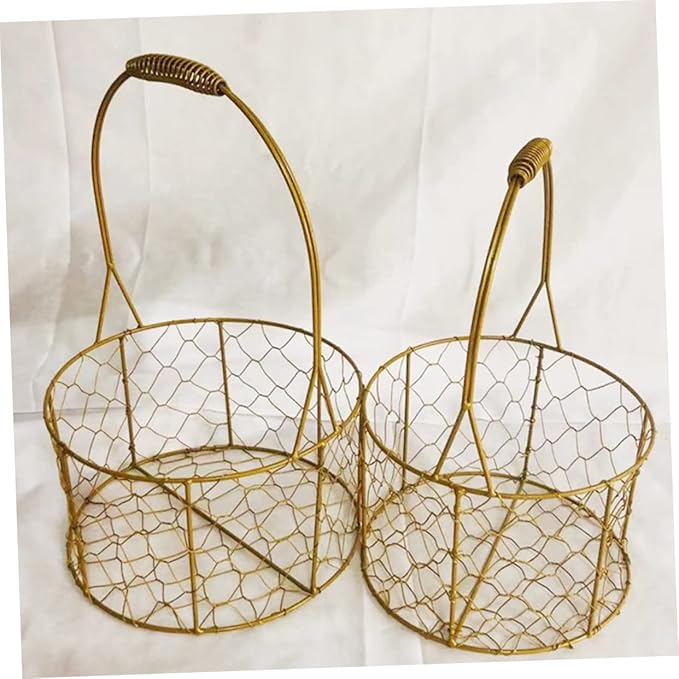 Zerodeko Decorative Iron Wire Basket with Handle Round Storage Basket for Wedding Home Organization Flower Girl Fruits and Elegant