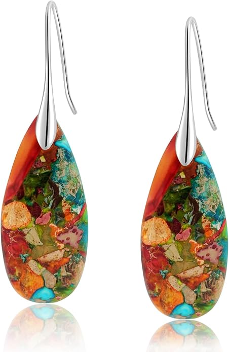 Natural Healing Stone Fishhoop Dangle Drop Earrings Statement Gold silver earrings