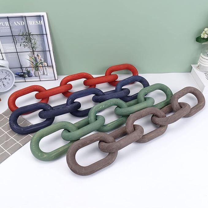 Wood Chain Decor, 5 Link Hanging Ornament for Home, Sustainable Pine Wood, Modern Boho Farmhouse Decor, Rustic Country, Valentine's Day