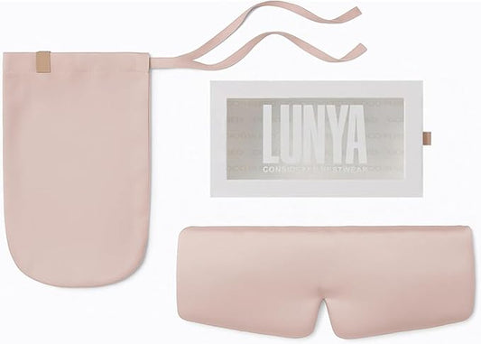 Lunya Weighted Silk Sleep Mask – Mulberry Silk Eye Cover with Cooling Glass Beads, Noise-Reducing Fit, Washable Fabric, and Travel Pouch – Sleeping Mask for Men and Women - Delicate Pink - Small
