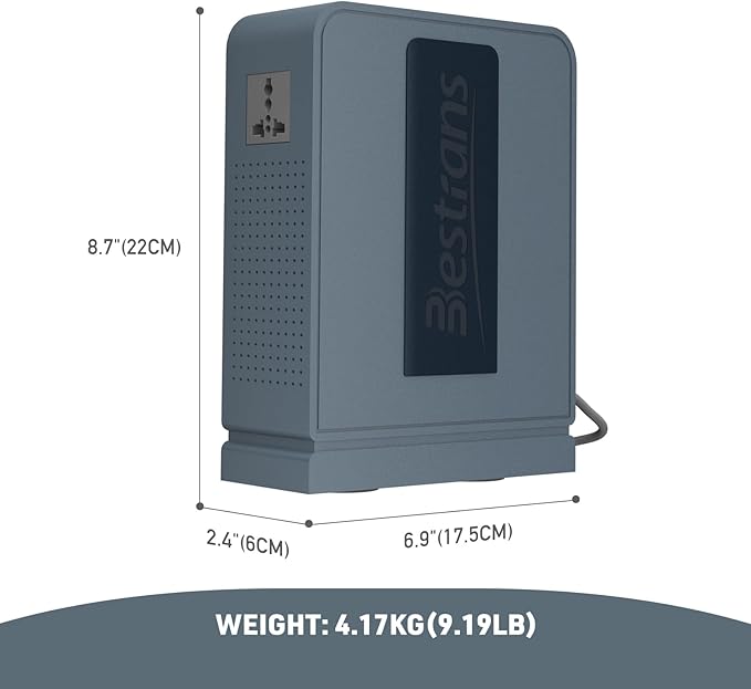 1000W Step Up Transformer 110v to 220v Converter, Heavy Duty Voltage Converter 110v to 220v with Dual Outlets, Overload Protection & Ultra-Quiet Design for Home Appliances, Grey Blue