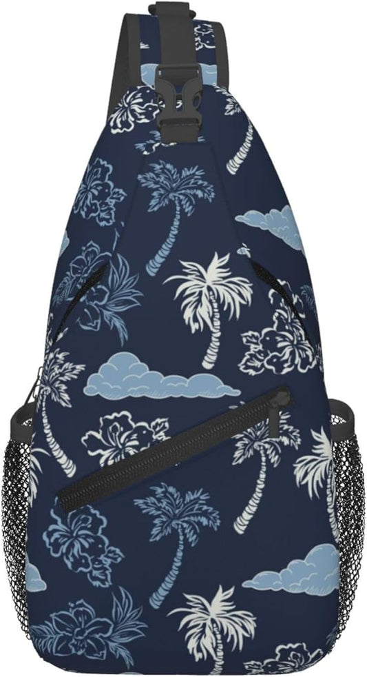 Hawaii Tropical Palm Sling Backpack Crossbody Bag Casual Chest Bags Travel Hiking Daypack Shoulder Bag for Women Men