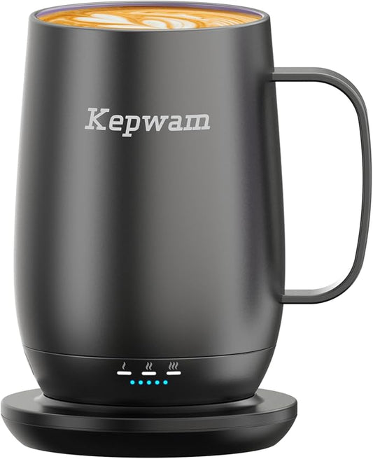 Kepwam Heated Coffee Mug T2-Plus, 20oz Leading Large Capacity Self Heating Coffee Mug, Up to 8 Hrs Battery & Hot Up to 149℉, Smart Coffee Mug for Women, Men