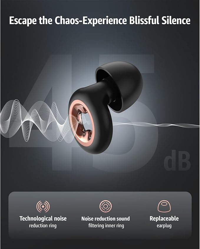 Ear Plugs for Sleeping 45DB Noise Cancelling: Ultra-Comfy Reusable Noise-Reducing Earplugs for Concerts & Travel & Snoring-Silicone Hearing Protection Earbuds with 8 Eartips