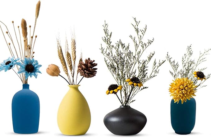 Small Ceramic Flower Vases Set of 4, Bud Vase, Decorative Modern Floral Vase