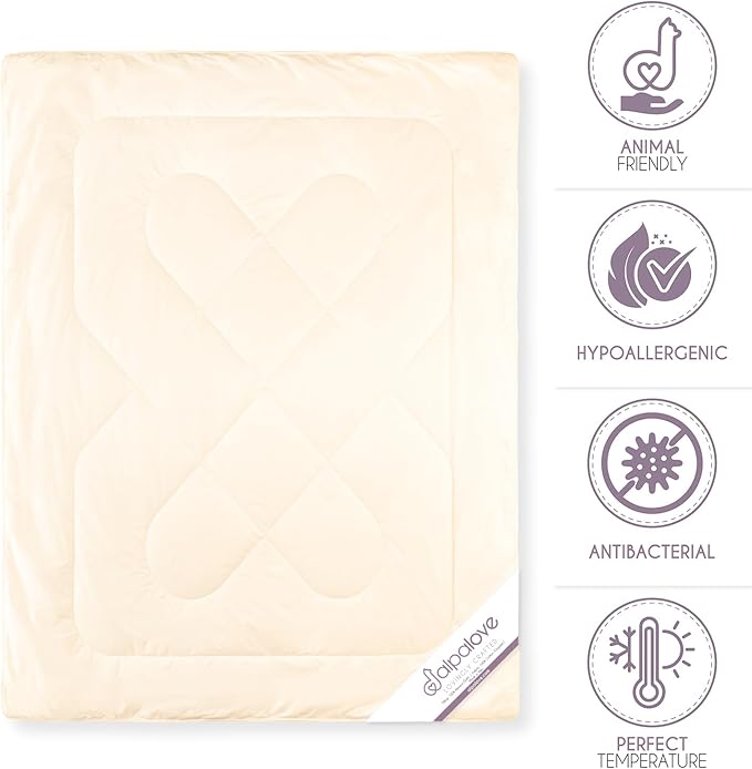Queen Extra Warm 100% Fine Alpaca Duvet - Premium Cotton Cover, 6,66 lb Filling, Ideal for Winter, Breathable & Temperature-Regulating, 92 x 94 inches