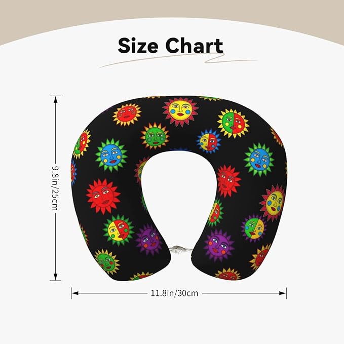 Neck Travel Pillow, Women Men Washable Airplane Car Pillows Trippy Sun Moon Art Black, Head Support Rest U Shaped Cushion Comfortable for Watching TV