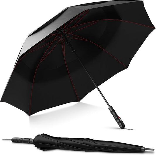 Repel Umbrella Extra Large Windproof Golf Umbrella - Covers 2 People - 60" Wide Vented Double Canopy with Reinforced Fiberglass Ribs, Waterproof Coated Canopy