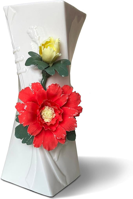 MTME Porcelain vase with Flowers, Memorabilia, Wedding Gifts, Aesthetic Sculpture Home décor (Red)