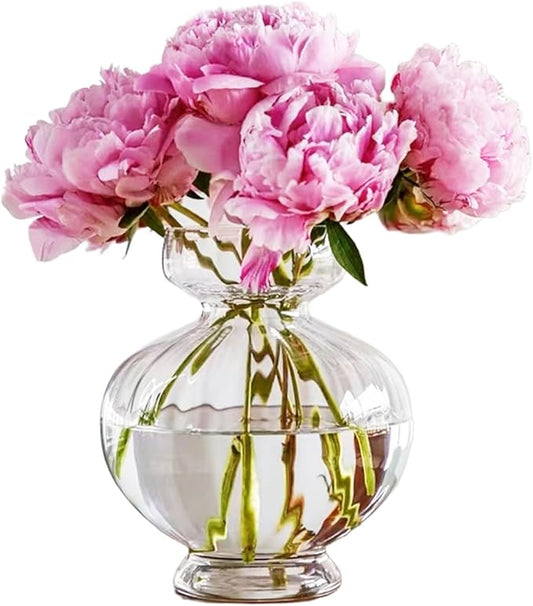 Large Glass Vases for Centerpieces Wide Big Ribbed Vase Hyacinth Bulb Avocado Clear Vases for Table Decorations Modern Thickness for Wedding Home Living Room Decor 7.63'' Width x 8.66''Height