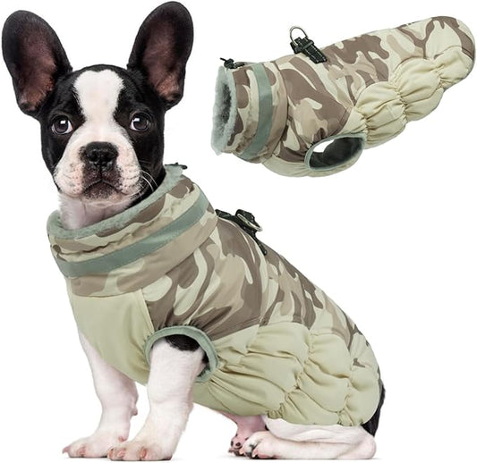Lelepet Warm Dog Winter Coat Dog Coats for Small Dogs Waterproof Dogs Jacket with Harness Built in Reflective Cold Weather Coats Windproof Zip-Up Winter Fleece Vest Snowsuit Yorkie Desert Camo S