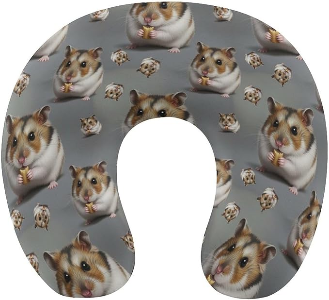 Chin Support Travel Pillow Memory Foam U Shaped Cushion Dwarf Hamster, Breathable Washable Cover for Men Women Airplane Car Sleep