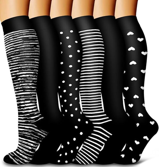 Bluemaple 6 Pack Copper Compression Socks for Women and Men Circulation-Best Support for Medical, Running,Nursing,Athletic