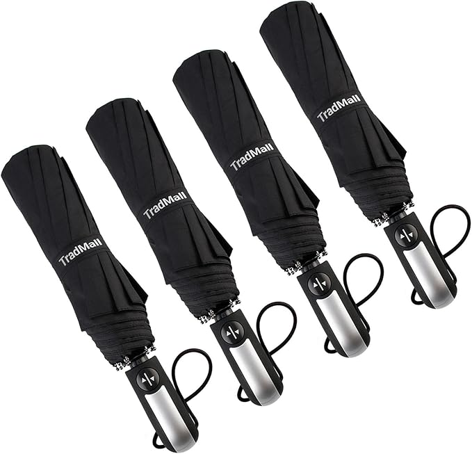 TradMall 4 Pack Travel Umbrella Windproof Portable 46 Inches Large Canopy Ergonomic Handle Auto Open & Close