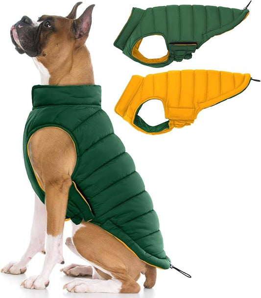 Lelepet Reversible Dog Coat Waterproof Dog Jacket Windproof Puffer Vest for Winter Warm Lightweight Coats for Large Dogs Adjustbale Hook & Loop Pet Apparel with Leash Hole, Boxer, Weimaraner, 2XL