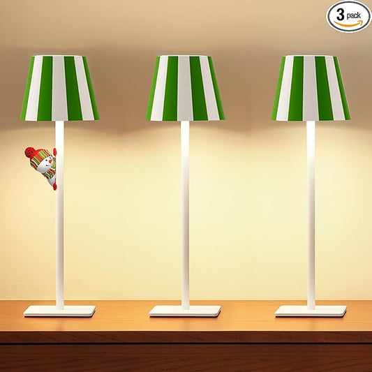 UME 3 Pack Cordless Table Lamp, Battery Operated Lamp - Portable Waterproof Rechargeable Table Lamp w/ 3 Color Temps & Stepless Dimming for Dinner, Desk, Cafe, Outdoor (Green)