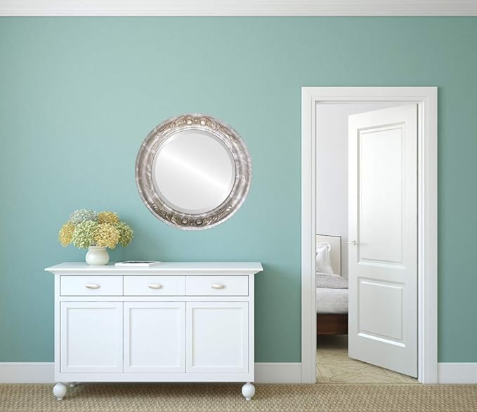 OVALCREST Round Beveled Wall Mirror for Home Decor - Florence Style - Champagne Silver - 22x22 Outside Dimensions
