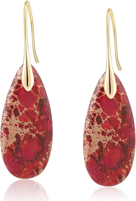 Natural Healing Stone Fishhoop Dangle Drop Earrings Statement Gold silver earrings