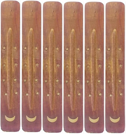 Hosley Set of 6 Wood Incense Holder Moon 10" Long. Ideal Gift for Wedding, Aromatherapy, Zen, Spa, Reiki, Meditation