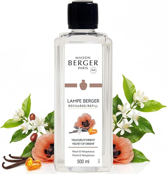 MAISON BERGER Velvet of Orient Lampe Berger Refill, 500 ml (16.9 fl oz), Odor-Neutralizing Home Fragrance Oil Lamps, Coffee Flower, Citrus, Poppy, Orange Blossom, Made in France