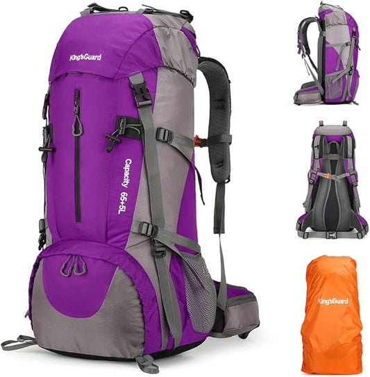 King'sGuard 70L Hiking Backpack with Rain Cover Lightweight Waterproof Travel Camping Backpack Large Backpacking Pack