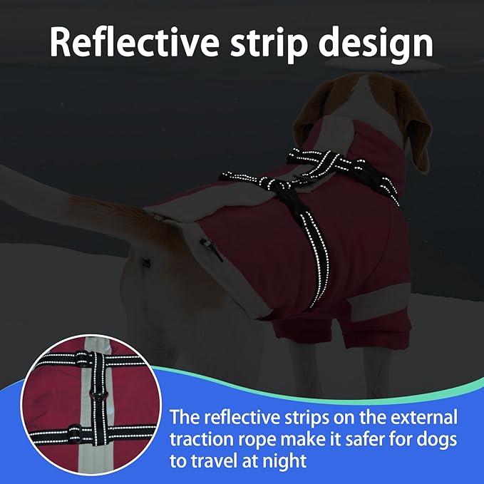 MIGOHI Reflective Dog Winter Coat,Warm Dog Jacket with Harness,Fleece Jacket for Large Dogs,Waterproof Pet Puffer Jacket Snowsuit,Windproof Pet Clothes for Cold Weather,Australian Shepherd,XL,Pink