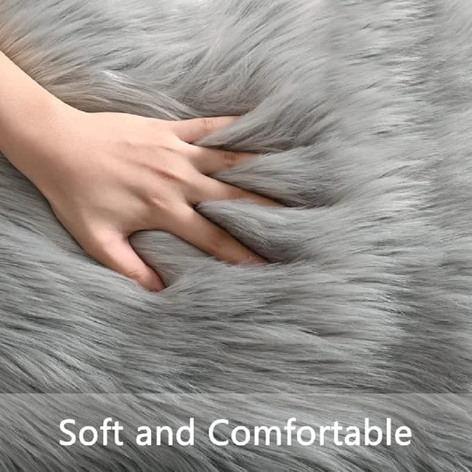 Light Grey Furry Washable Sheepskin Fur Area Rugs for Living Room Faux Fluffy Fur Rug for Bedroom Nursery Rug 4x6 Rectangle Rugs