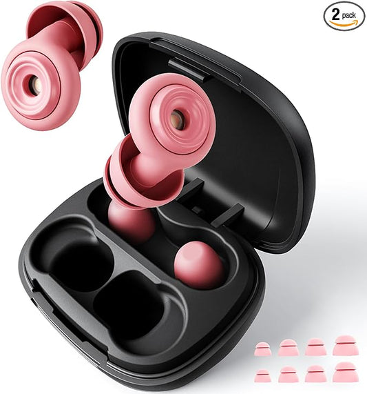 Ear Plugs for Sleeping 45dB Reusable Noise Cancelling Ear Plugs with 8 Eartips and Travel Case for Concerts, Snoring, Travel, Study Sleeping earplugs(Pink)
