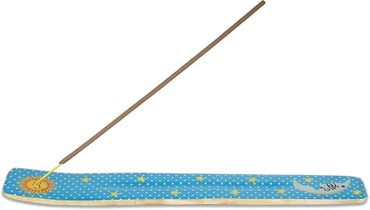 Yajna Traditional-Handmade-Burner Wooden-Incense-Stick-Strip-Holder Ash-Catcher-Stand for-Aromatherapy-Meditation-Yoga (Moon & Stars) 10 Inches, Pack of 1