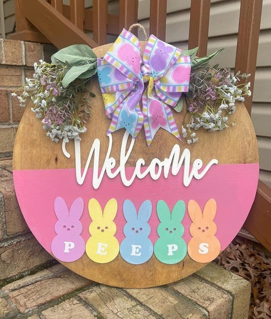 Round Wooden Door Hanger With Ribbon, Colorful Welcome Sign, Festive Front Decoration, Cute Holiday Entry Display, Charming Seasonal Accent For Home Décor Doorsign_281125_SR6_4