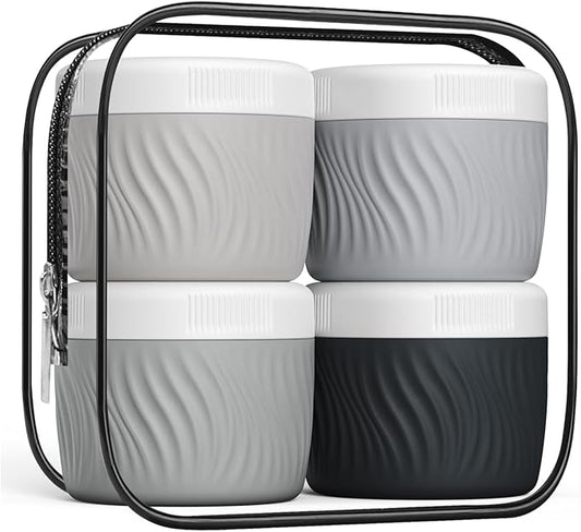 Travel Containers for Toiletries, Silicone Cream Jars BPA-Free, TSA Approved 3oz Travel Size Containers, Leak-proof Portable Size Silicone Jars with Lid for Face Hand Body Cream (4 Pack)