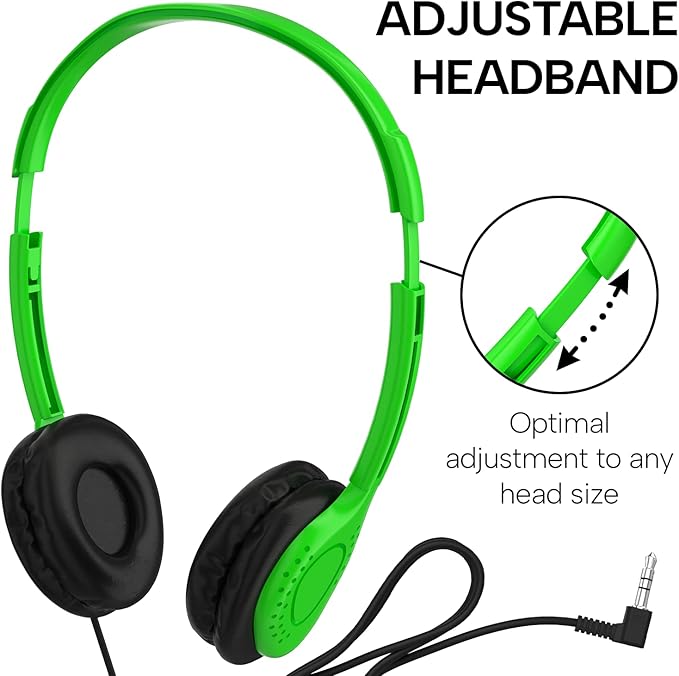 Maeline Bulk Classroom Student Headphones On Ear Stereo Headphones Adjustable Band & Faux Leather Cushions for Kids Online Learning, Library, School, Travel - 3.5mm Plug - 30 Pack - Multi Colors