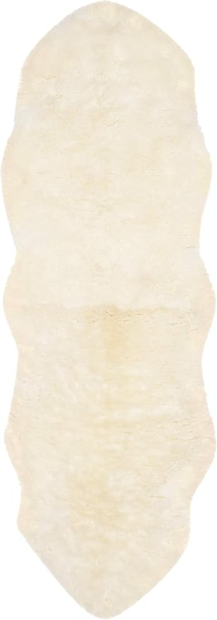 SAFAVIEH Sheep Skin Collection Runner Rug - 2' x 6', Natural & White, Handmade Rustic Glam Genuine Pelt, 3.4-inch Thick Ideal for High Traffic Areas in Living Room, Bedroom (SHS211A)