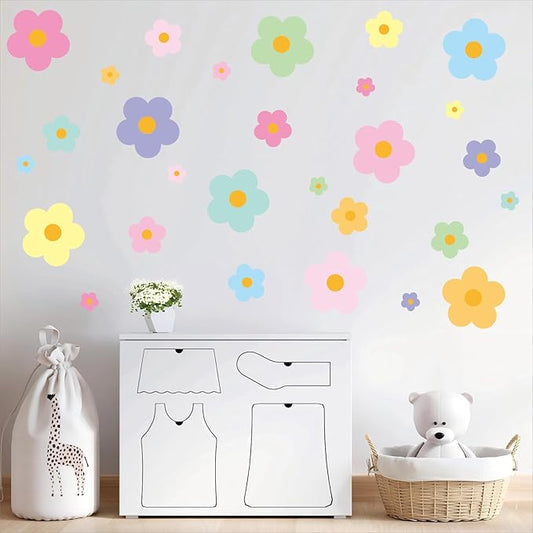 81 Pieces Wall Decal Flower Stickers - Removable Peel & Stick Wall Decals for Kids' Girls Room Decor(Pink, Blue, Orange, Yellow, Green, Purple)