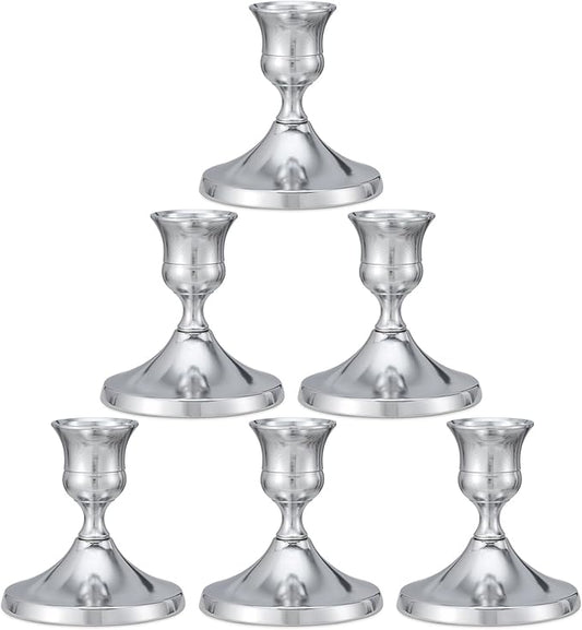 Candlestick Holders Taper Candle Holders, 6PCS Silver Candle Holder Set for Table Centerpiece, Vintage Candle Stand for Table Centerpieces, Home Decor,Weddings,Festival and Parties (6, Silver)