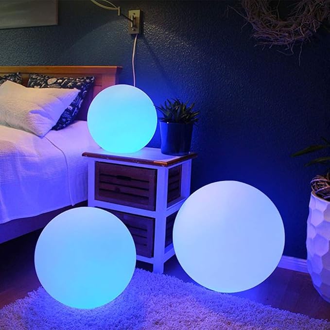 Modern Home Color-Changing LED Glow Ball - 16-Color Remote-Controlled Light Sphere w/Power Cord – Indoor/Outdoor Ambient Mood Lighting, Waterproof, Plug-in (20")