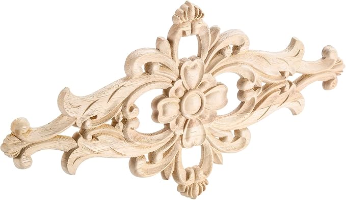 MUXSAM Wood Carved Appliques Furniture Decorative Onlays, 1Pc Unpainted DIY Center Carving Decal for Door Wall Ceiling Cabinet Dresser Mirror Bed Mantel Bench Decoration, 40x20cm/15.75"x7.87"