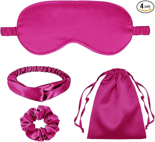 4Pcs Silk Sleep Masks Satin Eye Mask Silky Eyes Cover Blindfold Eyeshade Headband Scrunchies Pouch Bags Bridesmaid Gifts